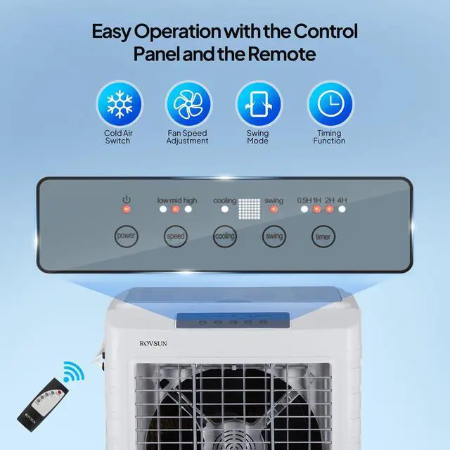 Alt view image 3 of 6 - 4100CFM Portable Air Cooler, 13.2Gal/50L Evaporative Swamp Cooler, 3-IN-1 Cooling Fan with Remote Control, 3 Speeds, 7.5H Timer & 4 Ice Box, Humidifying Oscillating Fan for Indoor or Outdoor