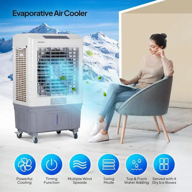 Alt view image 5 of 6 - 4100CFM Portable Air Cooler, 13.2Gal/50L Evaporative Swamp Cooler, 3-IN-1 Cooling Fan with Remote Control, 3 Speeds, 7.5H Timer & 4 Ice Box, Humidifying Oscillating Fan for Indoor or Outdoor
