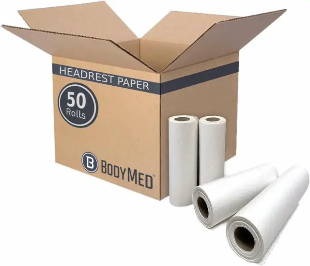 Main image of Standard Headrest Paper Rolls for Chiropractic Exam Table, Smooth White, 8.5-Inch x 225-Feet, 50 Count Disposable Exam Table Cover for Medical Office, Chiropractor, Spa Use