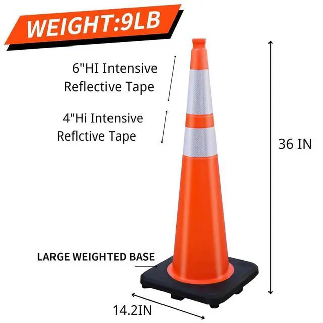 Alt view image 2 of 6 - 8 Pack 36 Inch Traffic Cones, Orange PVC Safety Cones with 6" + 4" Reflective Collars, Heavy Duty Weighted Base for Parking, Roadway & Construction Zone Control