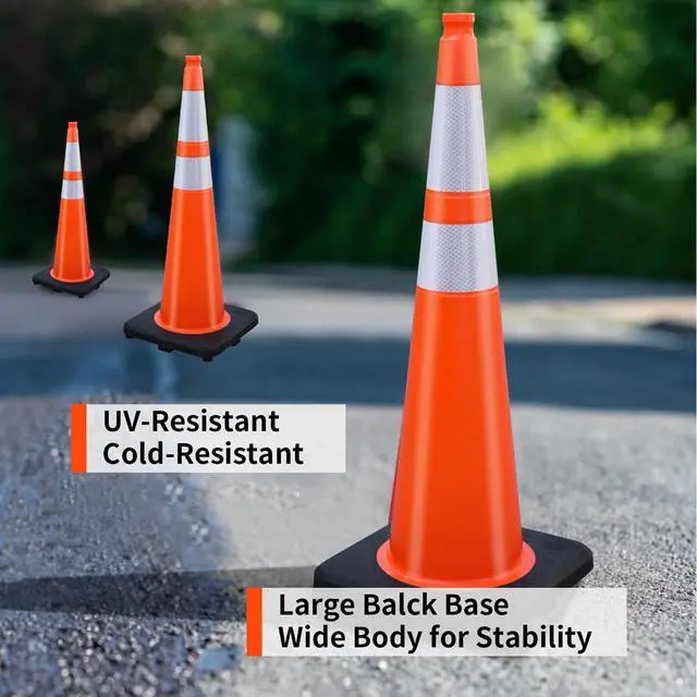 Alt view image 3 of 6 - 8 Pack 36 Inch Traffic Cones, Orange PVC Safety Cones with 6" + 4" Reflective Collars, Heavy Duty Weighted Base for Parking, Roadway & Construction Zone Control