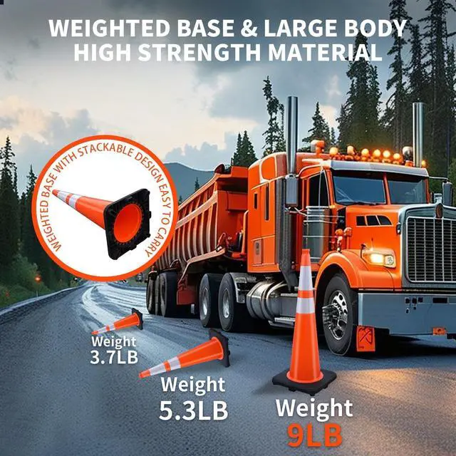 Alt view image 5 of 6 - 8 Pack 36 Inch Traffic Cones, Orange PVC Safety Cones with 6" + 4" Reflective Collars, Heavy Duty Weighted Base for Parking, Roadway & Construction Zone Control