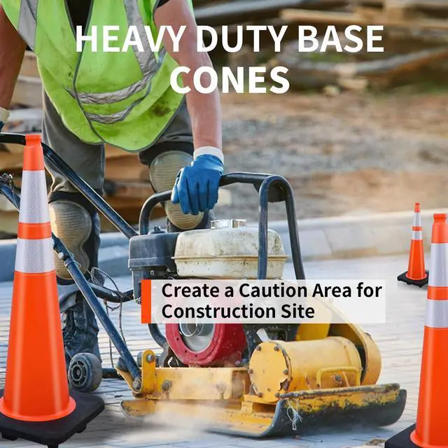 Alt view image 6 of 6 - 8 Pack 36 Inch Traffic Cones, Orange PVC Safety Cones with 6" + 4" Reflective Collars, Heavy Duty Weighted Base for Parking, Roadway & Construction Zone Control