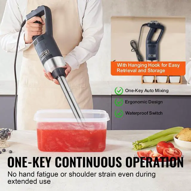 Alt view image 4 of 6 - Commercial Immersion Blender, 500W Heavy Duty Hand Mixer, 16 inch Stepless Variable Speed Mixer with Stainless Steel Blade, Multi-Purpose Portable Mixer for Soup, Sauces, Mashed Potatoes, Cream