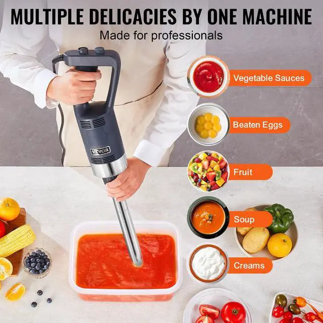 Alt view image 6 of 6 - Commercial Immersion Blender, 500W Heavy Duty Hand Mixer, 16 inch Stepless Variable Speed Mixer with Stainless Steel Blade, Multi-Purpose Portable Mixer for Soup, Sauces, Mashed Potatoes, Cream