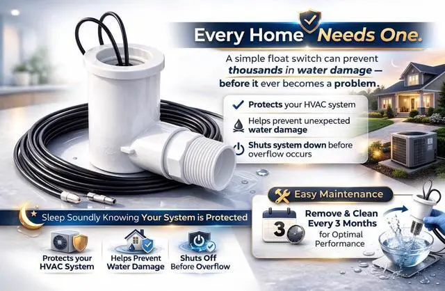 Alt view image 2 of 5 - SS2 AC Float Switch HVAC SS2 Safety Switch 3/4 Inch Heavy-Duty Fitting Upgrade, Condensate Drain Overflow Shut-Off Sensor Can Prevent Overflow in Drain Pan or Gravity Drain 10-Pack