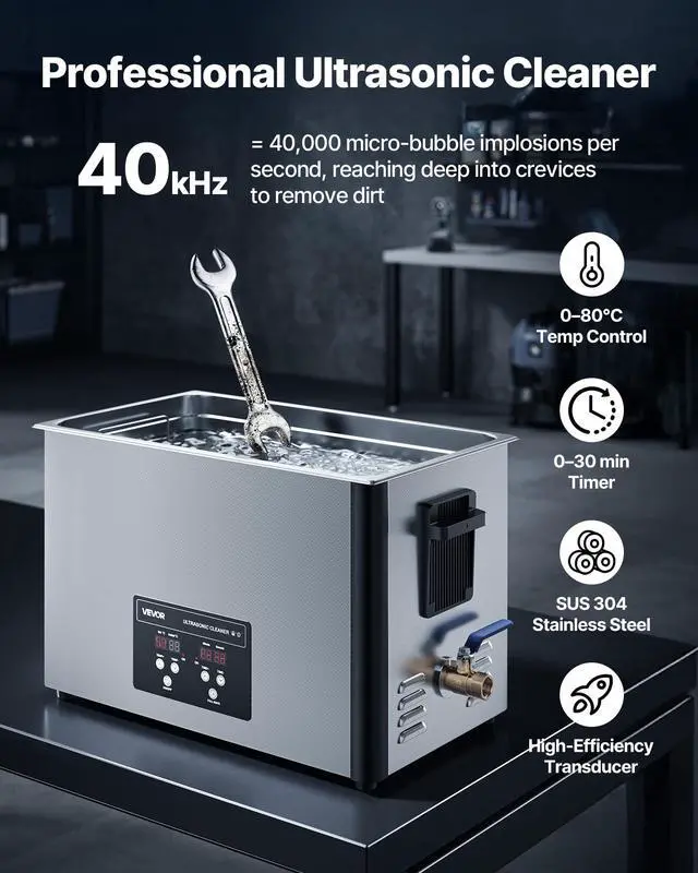 Alt view image 2 of 6 - 30L Ultrasonic Cleaner, Professional Ultrasonic Cleaner Machine with Cleaning Basket & Digital Display, 480W Stainless Steel 40kHz Industrial Cleaning Machine for Parts, Carburetors, Instruments