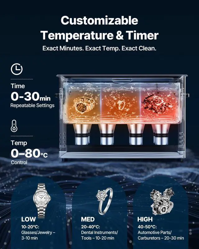 Alt view image 6 of 6 - 30L Ultrasonic Cleaner, Professional Ultrasonic Cleaner Machine with Cleaning Basket & Digital Display, 480W Stainless Steel 40kHz Industrial Cleaning Machine for Parts, Carburetors, Instruments