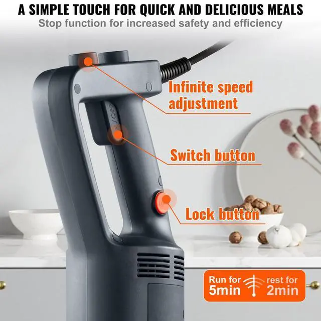Alt view image 4 of 6 - 500W 12 Inch Heavy Duty Hand Mixer, Variable Speed Stick Mixer with 304 Stainless Steel Blade, Multi-Purpose Portable Mixer for Soup, Smoothie, Puree, Baby Food