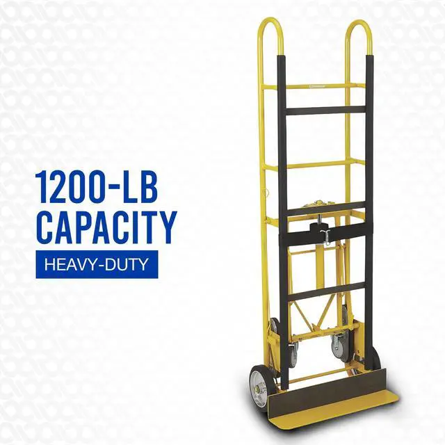 Alt view image 2 of 6 - Industrial Hand Truck, 1200-Lb Capacity Heavy-Duty Appliance Dolly, Convertible 2 or 4 Wheel Design, 8-Inch Rubberized Wheels with Auto-Rewind Ratchet Belt, Model 67969