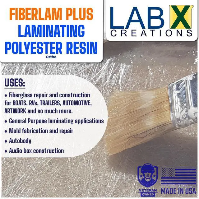 Alt view image 3 of 6 - FIBERLAM Plus 1-10G Polyester Resin 1-10 Gallon +MEKP Hardener; Low Viscosity Coating for Laminating Fiberglass mat/Biaxle/Cloth; Boat/RV/Automotive/Canoe/Surfboard| Extended TACK Time (5 Gallon)