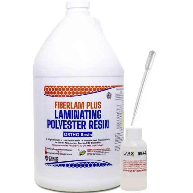 Alt view image 6 of 6 - FIBERLAM Plus 1-10G Polyester Resin 1-10 Gallon +MEKP Hardener; Low Viscosity Coating for Laminating Fiberglass mat/Biaxle/Cloth; Boat/RV/Automotive/Canoe/Surfboard| Extended TACK Time (5 Gallon)