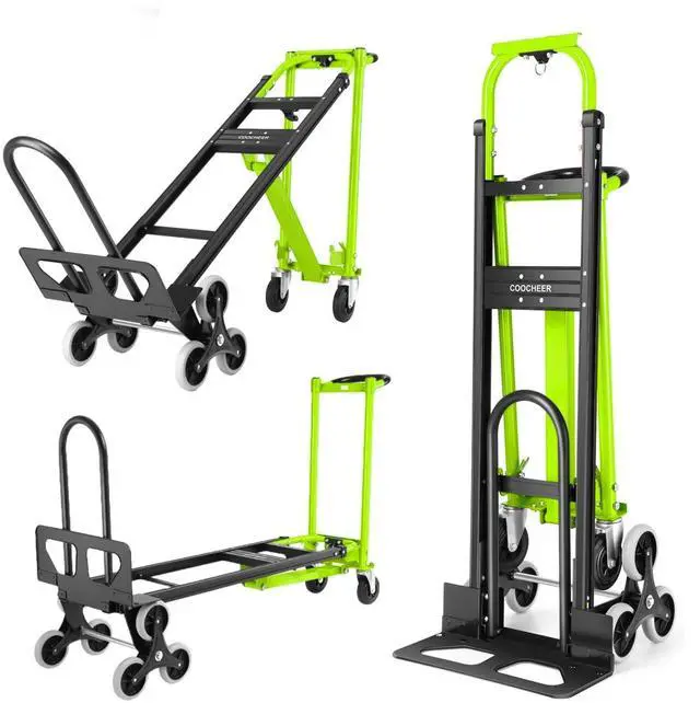 Main image of 1000LBS Heavy Duty Aluminum Stair Climbing Dolly, 3 in 1 Convertible Hand Truck, Folding Hand Truck Dolly Cart with Solid Wheels for Moving/Travel/Office (Green)