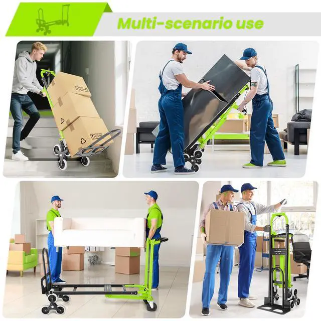 Alt view image 4 of 6 - 1000LBS Heavy Duty Aluminum Stair Climbing Dolly, 3 in 1 Convertible Hand Truck, Folding Hand Truck Dolly Cart with Solid Wheels for Moving/Travel/Office (Green)