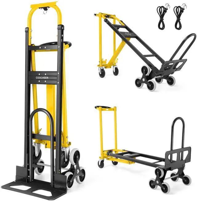 Main image of Professional Heavy Duty 1000LBS Aluminum Stair Climbing Dolly, 3 in 1 Convertible Hand Truck, Folding Hand Truck Dolly Cart with Solid Wheels for Moving/Travel/Office (Yellow)