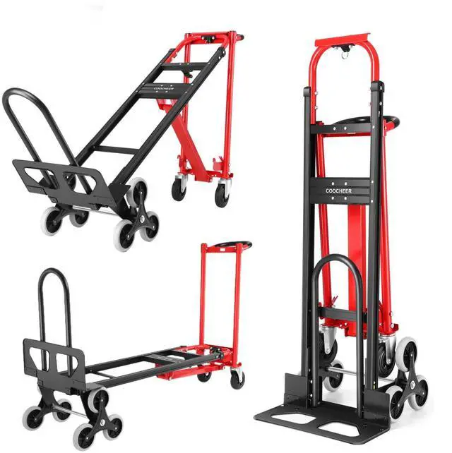 Main image of Heavy Duty 1000LBS Stair Climbing Dolly, 3 in 1 Convertible Hand Truck, Folding Hand Truck Dolly Cart with Solid Wheels for Moving/Travel/Office (Red)