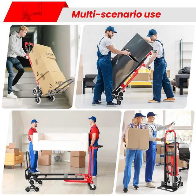 Alt view image 2 of 6 - Heavy Duty 1000LBS Stair Climbing Dolly, 3 in 1 Convertible Hand Truck, Folding Hand Truck Dolly Cart with Solid Wheels for Moving/Travel/Office (Red)