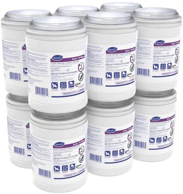 Main image of Diversey 4599516 Tb Disinfectant Small Wipes, Accelerated Hydrogen Peroxide Based Cleaner Disinfectant, Ready-to-Use, Unscented, 160-Wipes, 1-Canister (Pack of 12)