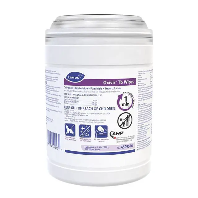 Alt view image 2 of 5 - Diversey 4599516 Tb Disinfectant Small Wipes, Accelerated Hydrogen Peroxide Based Cleaner Disinfectant, Ready-to-Use, Unscented, 160-Wipes, 1-Canister (Pack of 12)