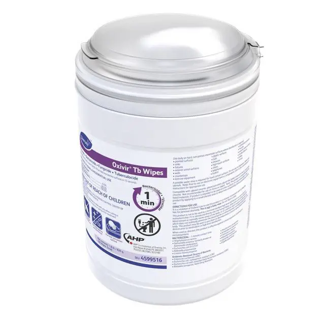 Alt view image 4 of 5 - Diversey 4599516 Tb Disinfectant Small Wipes, Accelerated Hydrogen Peroxide Based Cleaner Disinfectant, Ready-to-Use, Unscented, 160-Wipes, 1-Canister (Pack of 12)