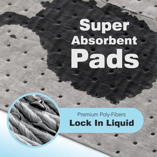 Alt view image 2 of 6 - Oil Absorbent Pads 200 Pack 16 x 18 Heavy-Duty Spill Pads, 8-Layer Polypropylene, Dimpled & Perforated Universal Absorbent Sheets - Garage Floor Mat for Oil, Coolant, Water & Chemicals