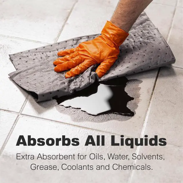 Alt view image 6 of 6 - Oil Absorbent Pads 200 Pack 16 x 18 Heavy-Duty Spill Pads, 8-Layer Polypropylene, Dimpled & Perforated Universal Absorbent Sheets - Garage Floor Mat for Oil, Coolant, Water & Chemicals