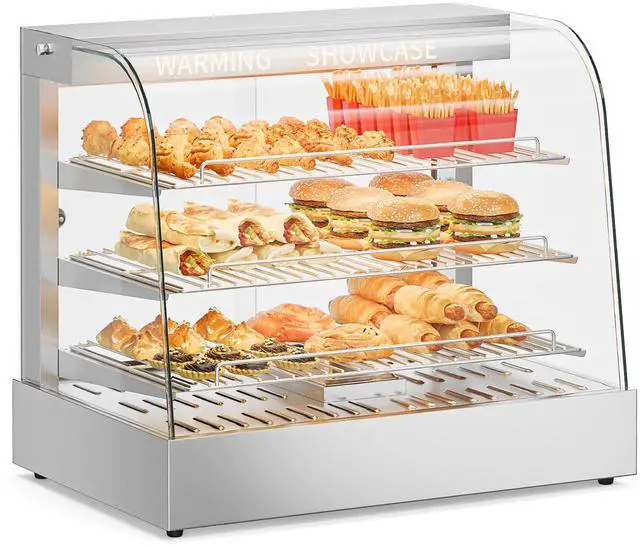 Main image of 26" Commercial Food Warmer Display Pizza Warmer, 3-Tier Electric Countertop Food Warmer w/LED Lighting Adjustable Removable Shelves Glass Door, Pretzel Warmer for Buffet Restaurant, Silver