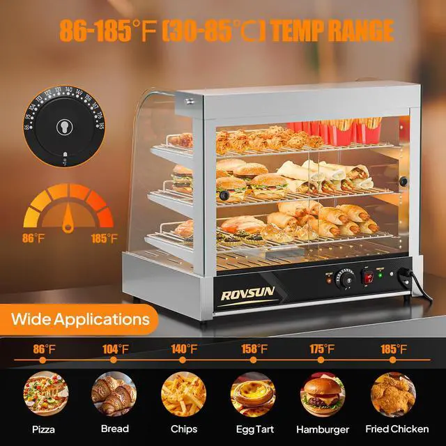 Alt view image 3 of 6 - 26" Commercial Food Warmer Display Pizza Warmer, 3-Tier Electric Countertop Food Warmer w/LED Lighting Adjustable Removable Shelves Glass Door, Pretzel Warmer for Buffet Restaurant, Silver