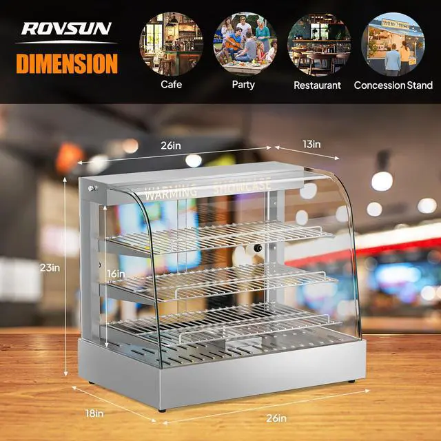 Alt view image 6 of 6 - 26" Commercial Food Warmer Display Pizza Warmer, 3-Tier Electric Countertop Food Warmer w/LED Lighting Adjustable Removable Shelves Glass Door, Pretzel Warmer for Buffet Restaurant, Silver
