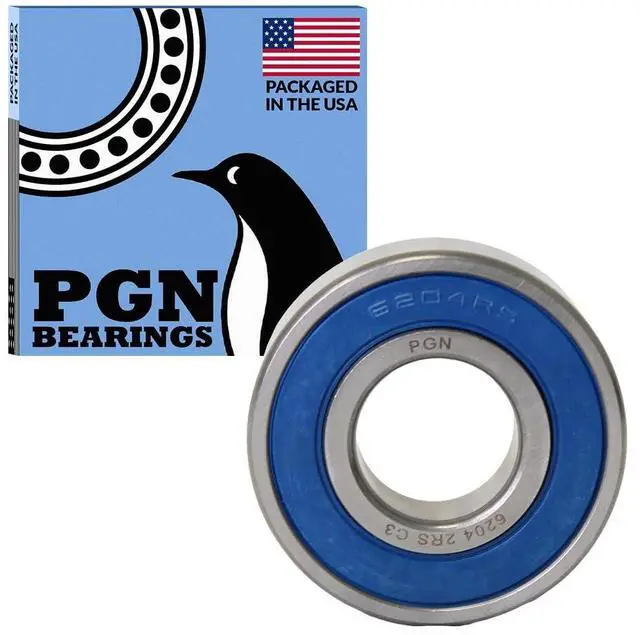 Main image of PGN (100 Pack) 6204-2RS Bearing - Lubricated Chrome Steel Sealed Ball Bearing - 20x47x14mm Bearings with Rubber Seal & High RPM Support