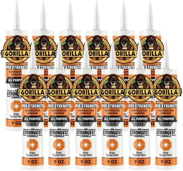 Main image of Max Strength Construction Adhesive, Clear Glue, 9 Ounce Cartridge (Pack of 12) - Gap Filling and Waterproof