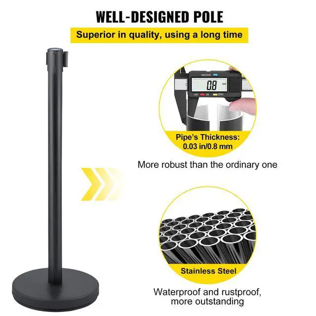 Alt view image 3 of 6 - Crowd Control Stanchions, 6-Pack Crowd Control Barriers with 3PCS 6.5FT Retractable Belts, Stanchion Posts Queue Pole for Crowd Control Barriers, Easy Assembly