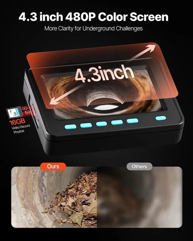 Alt view image 3 of 6 - Sewer Camera, 164ft/50M 4.3" Pipe Drain Inspection Camera with DVR Function & Snake Cable, Waterproof IP68 Borescope w/LED Lights, Industrial Endoscope for Home Wall Duct Drain Pipe Plumbing