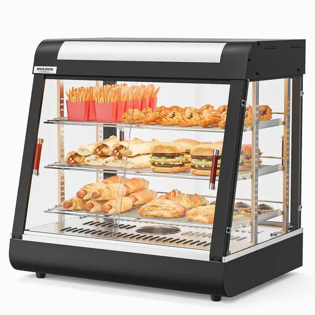 Main image of 26" Commercial Food Warmer Display Pizza Warmer, 3-Tier Electric Countertop Food Warmer w/LED Lighting, Adjustable Removable Shelves & Glass Door, Pretzel Warmer for Buffet Restaurant 1200W