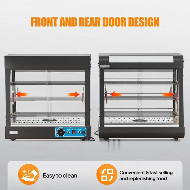 Alt view image 5 of 6 - 26" Commercial Food Warmer Display Pizza Warmer, 3-Tier Electric Countertop Food Warmer w/LED Lighting, Adjustable Removable Shelves & Glass Door, Pretzel Warmer for Buffet Restaurant 1200W