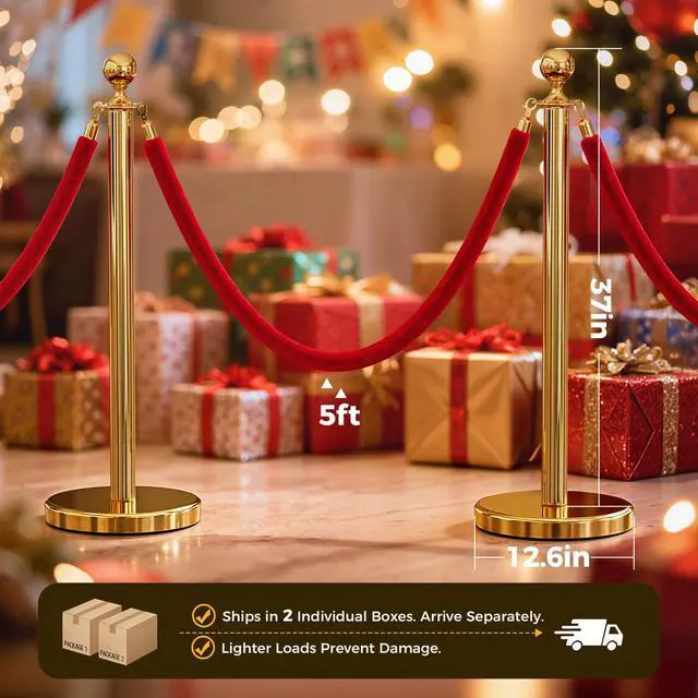 Alt view image 2 of 6 - Gold Stanchions and Velvet Ropes, 16pcs Rope & Stainless Steel Posts | Red Velvet Ropes and Posts With Water/Sand/Concrete Fillable Leakproof Base for Birthday, Prom, Business, Wedding, Red Carpet