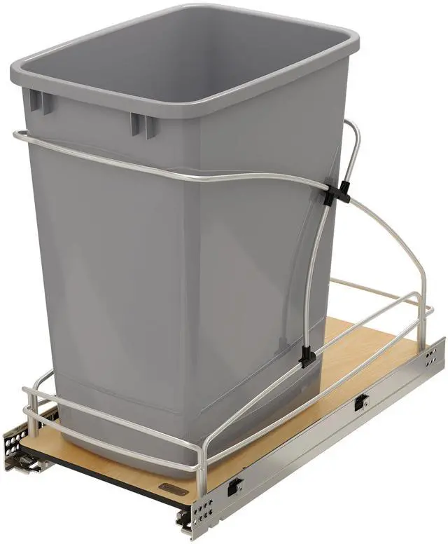 Main image of 35 Qt / 8.75 Gal Steel Bottom Mount Single Pullout Waste Container w/Soft-Close for Base Cabinets, Min Opening Width of 11", Silver, 54WC-1535SC-17-1