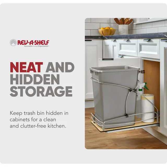 Alt view image 5 of 6 - 35 Qt / 8.75 Gal Steel Bottom Mount Single Pullout Waste Container w/Soft-Close for Base Cabinets, Min Opening Width of 11", Silver, 54WC-1535SC-17-1