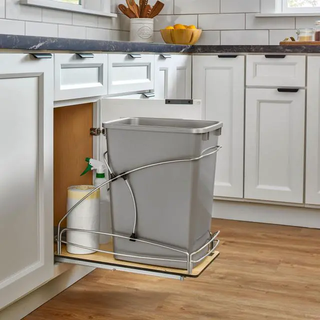 Alt view image 6 of 6 - 35 Qt / 8.75 Gal Steel Bottom Mount Single Pullout Waste Container w/Soft-Close for Base Cabinets, Min Opening Width of 11", Silver, 54WC-1535SC-17-1