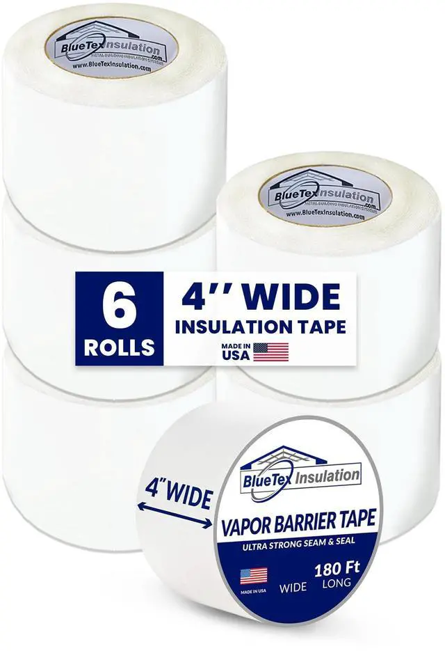 Main image of 4'' Wide x 180' Long White Vapor Barrier Tape - 6 Rolls, Waterproofing for Stucco, Crawlspaces, Repair, Underlayment Seams, Metal Building Seams, Excellent Air Barrier