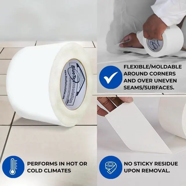Alt view image 3 of 6 - 4'' Wide x 180' Long White Vapor Barrier Tape - 6 Rolls, Waterproofing for Stucco, Crawlspaces, Repair, Underlayment Seams, Metal Building Seams, Excellent Air Barrier