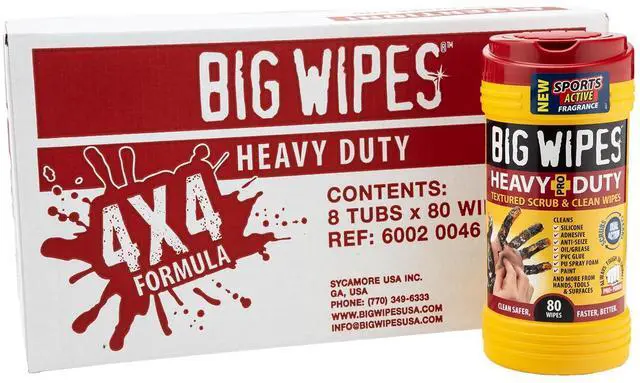 Main image of Heavy Duty Industrial Hand Cleaning Wipes, Textured Scrubbing Degreaser Wipes for Mechanics and Tool Cleaner 80 Count Canister (8 Pack)