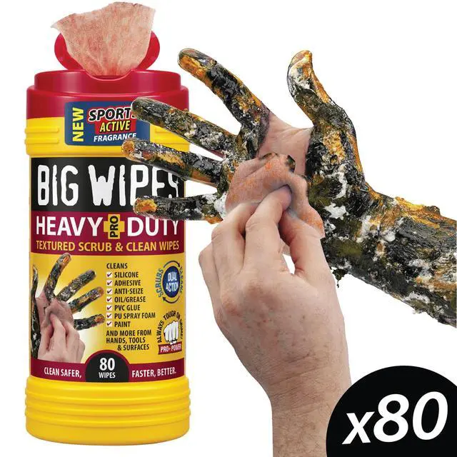 Alt view image 2 of 6 - Heavy Duty Industrial Hand Cleaning Wipes, Textured Scrubbing Degreaser Wipes for Mechanics and Tool Cleaner 80 Count Canister (8 Pack)