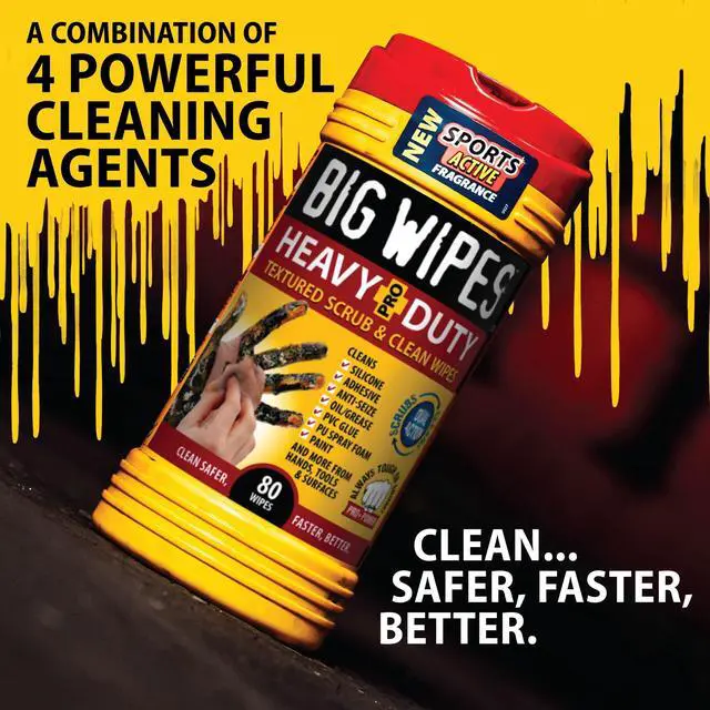 Alt view image 3 of 6 - Heavy Duty Industrial Hand Cleaning Wipes, Textured Scrubbing Degreaser Wipes for Mechanics and Tool Cleaner 80 Count Canister (8 Pack)