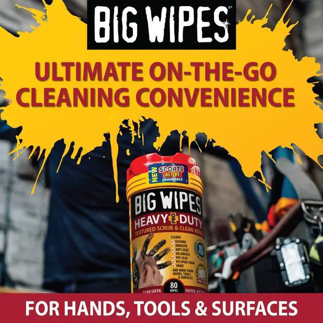 Alt view image 5 of 6 - Heavy Duty Industrial Hand Cleaning Wipes, Textured Scrubbing Degreaser Wipes for Mechanics and Tool Cleaner 80 Count Canister (8 Pack)