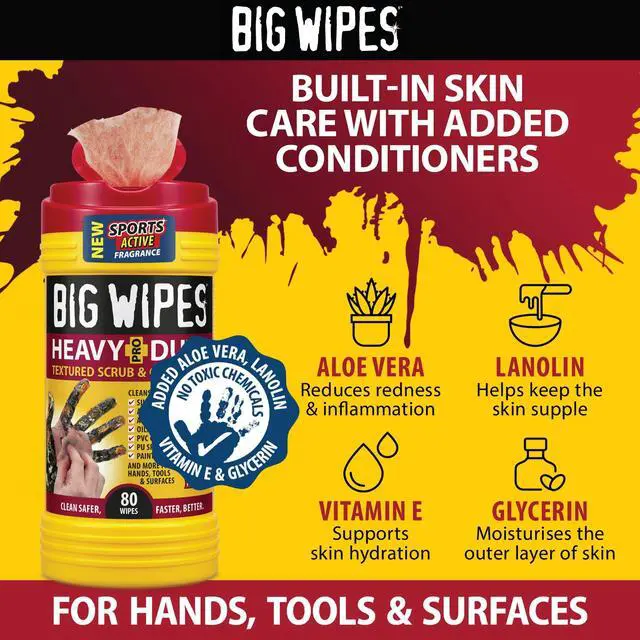 Alt view image 6 of 6 - Heavy Duty Industrial Hand Cleaning Wipes, Textured Scrubbing Degreaser Wipes for Mechanics and Tool Cleaner 80 Count Canister (8 Pack)