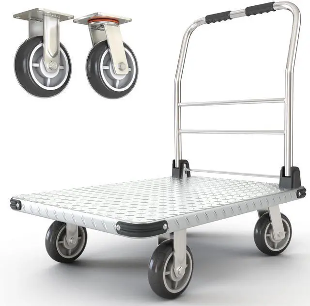 Main image of 2200 lbs. Capacity Foldable Push Cart Dolly | Moving Platform Hand Truck | Heavy Duty Space Saving Collapsible | Swivel Flat Bed Wagon - Furniture Luggage Lifting