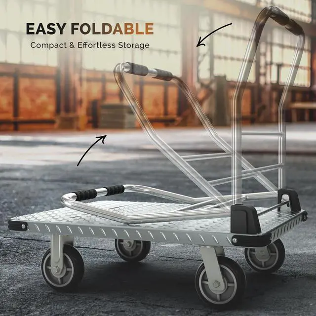 Alt view image 2 of 6 - 2200 lbs. Capacity Foldable Push Cart Dolly | Moving Platform Hand Truck | Heavy Duty Space Saving Collapsible | Swivel Flat Bed Wagon - Furniture Luggage Lifting