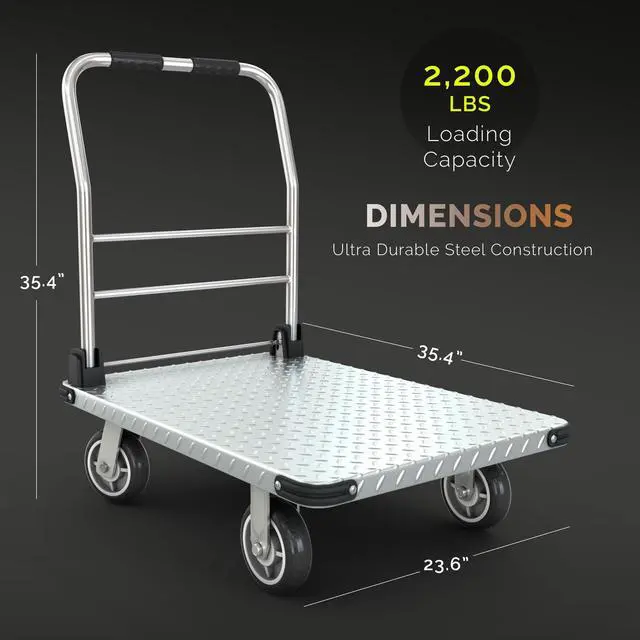 Alt view image 3 of 6 - 2200 lbs. Capacity Foldable Push Cart Dolly | Moving Platform Hand Truck | Heavy Duty Space Saving Collapsible | Swivel Flat Bed Wagon - Furniture Luggage Lifting