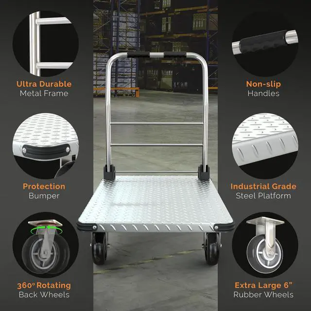 Alt view image 4 of 6 - 2200 lbs. Capacity Foldable Push Cart Dolly | Moving Platform Hand Truck | Heavy Duty Space Saving Collapsible | Swivel Flat Bed Wagon - Furniture Luggage Lifting